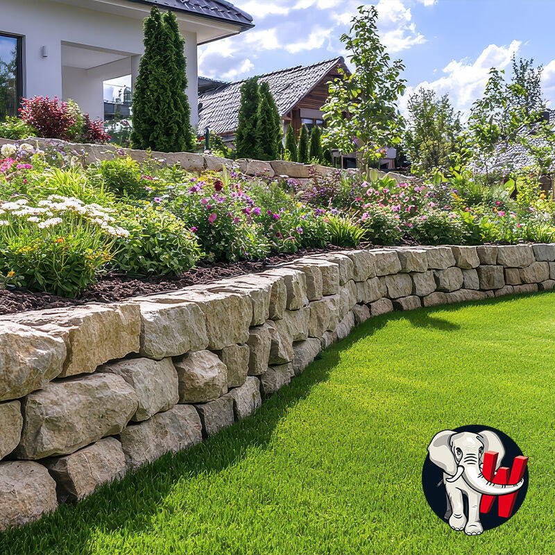 Stützmauer mit aus großen Natursteinblöcken