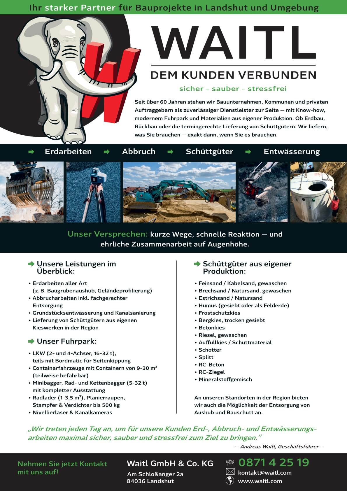 Ein Flyer, der über die Leistungen von Waitl informiert.